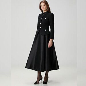 Self-portrait. Black mid-length taffeta long dress.